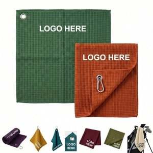 Custom Logo Waffle-Weave Golf Towel | Durable Microfiber Club Cleaner
