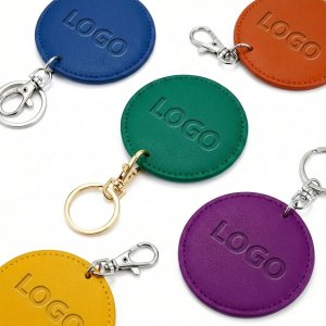 Classic Round Faux Leather Keychain - Blank for Personalization